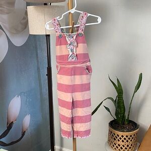 Matilda Jane Pink and Light Pink Striped Overalls with Floral Trim
